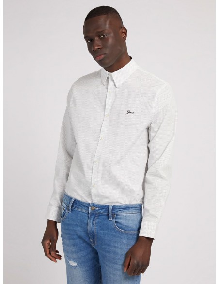 CAMISA GUESS BLANCA MOTITAS NEGRAS